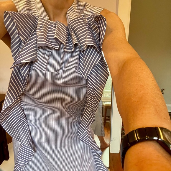 Carven blue pinstripe 100% cotton dress. Ruffled. Beautiful & comfortable. EU36 - Picture 2 of 14